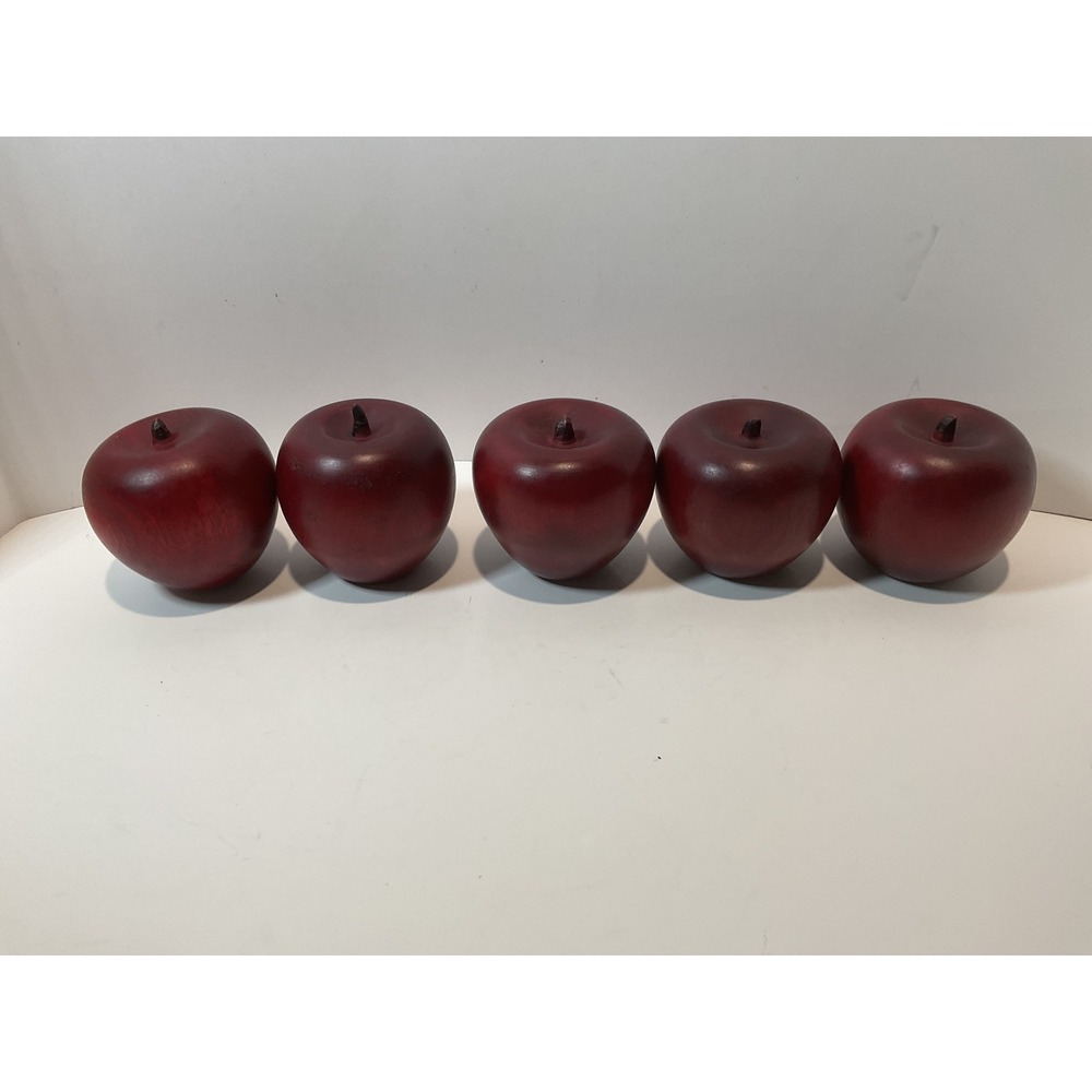 Set of 5 Wooden Realistic‎ Red Apples Decorative Faux Fruit Kitchen Decor